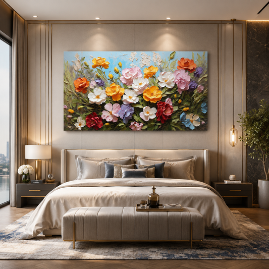 Colorful Bloom Garden Canvas Wall Art for Luxury Modern Interiors