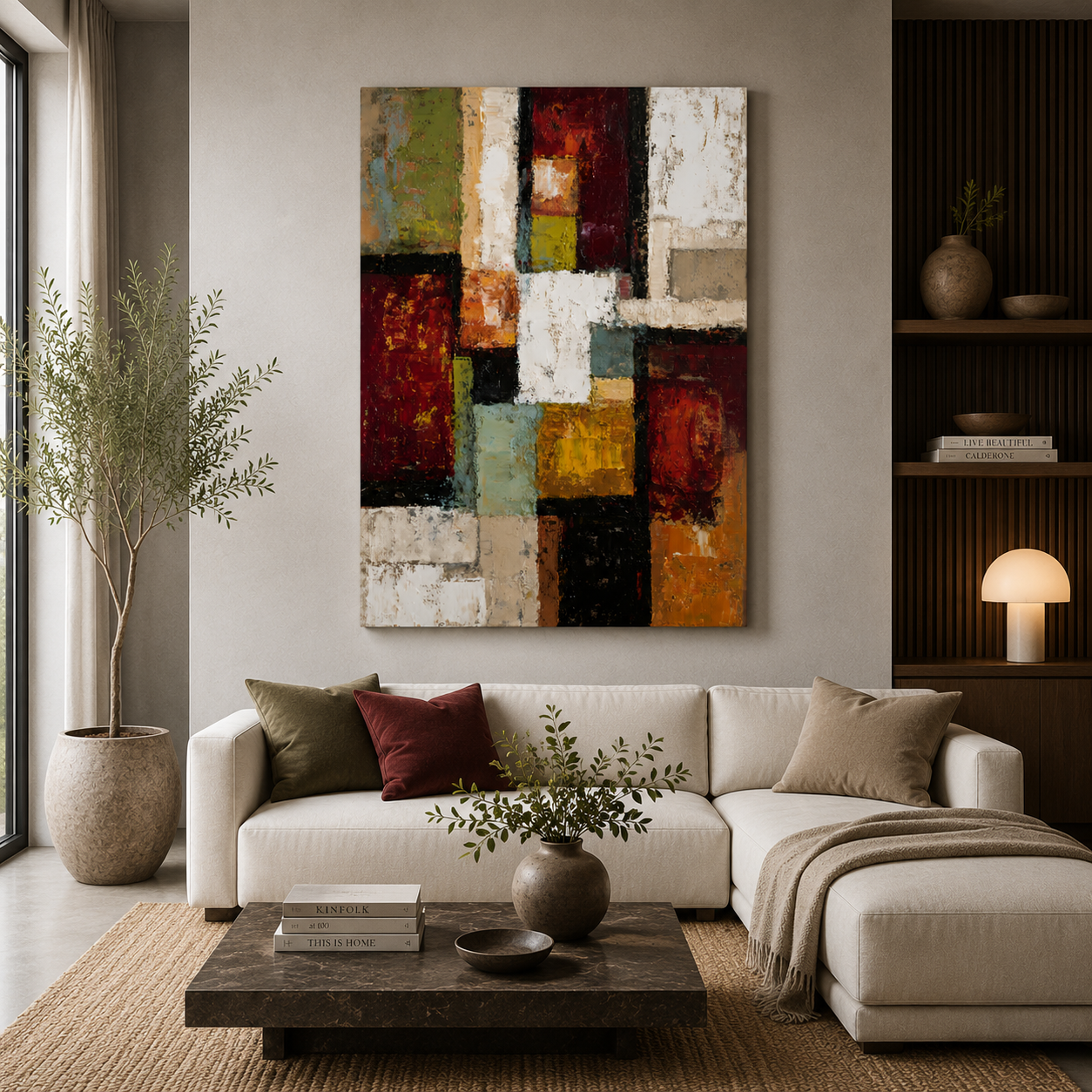 Modern Geometric Abstract Canvas Wall Art Painting for Living Room