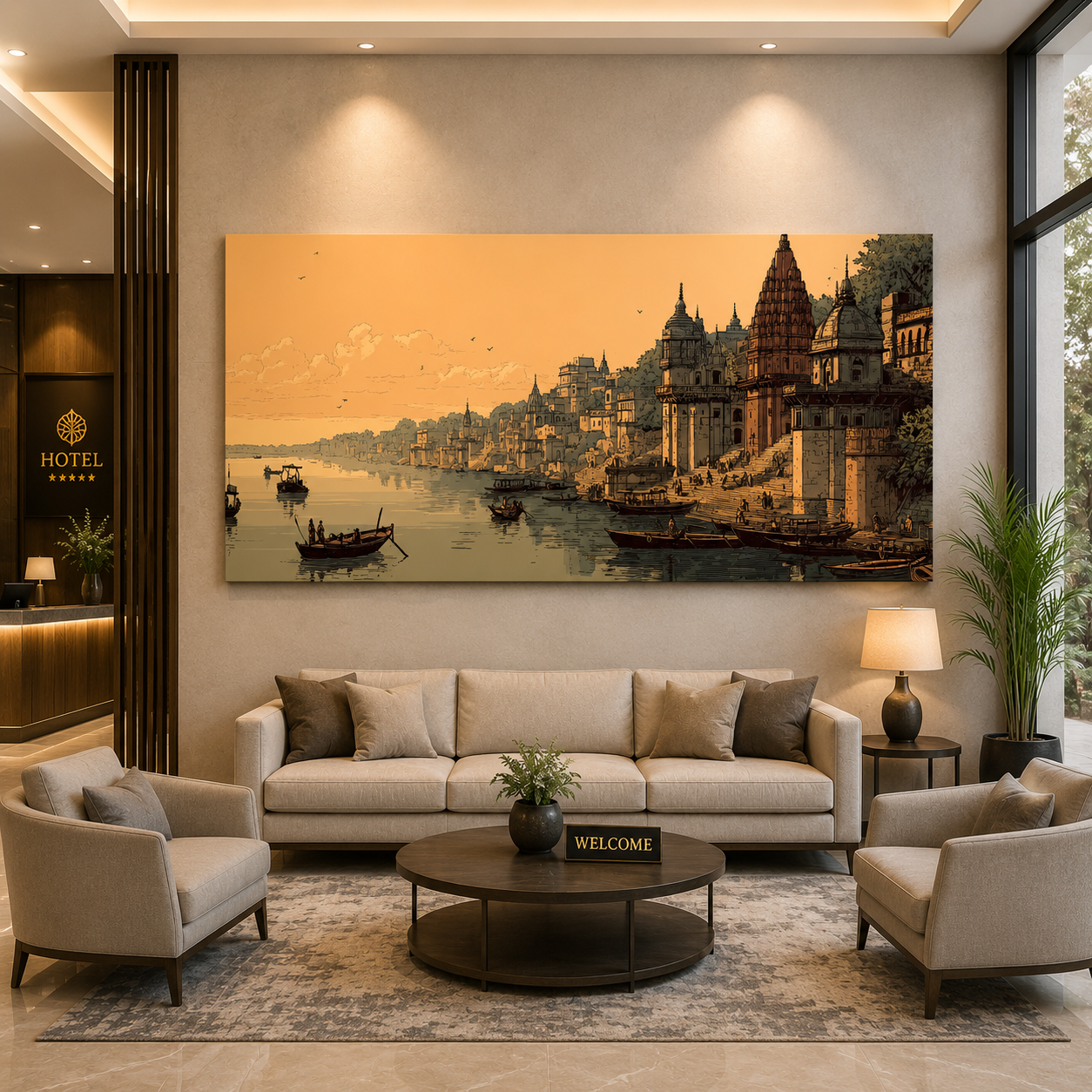 Banaras Ghats Canvas Painting Wall Decor for Modern Homes