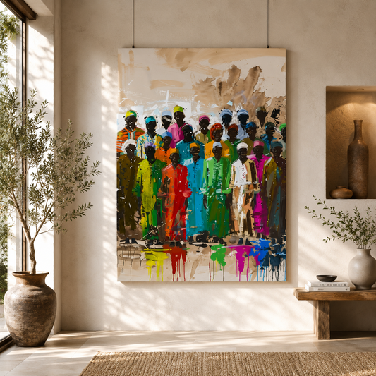 Colorful African Community Canvas Wall Art for Modern Décor