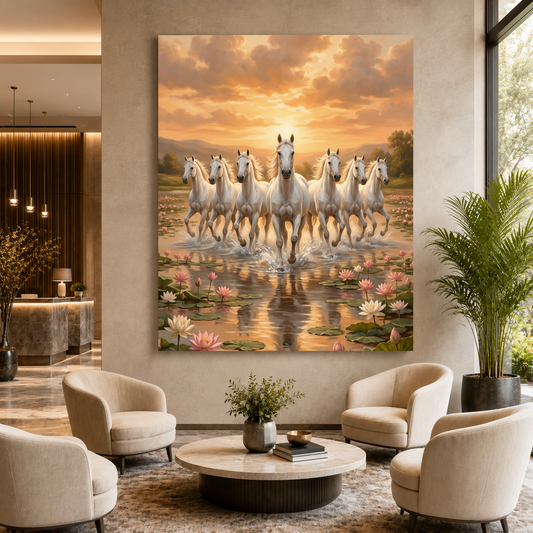 7 Running Horse Vastu Canvas Wall Painting