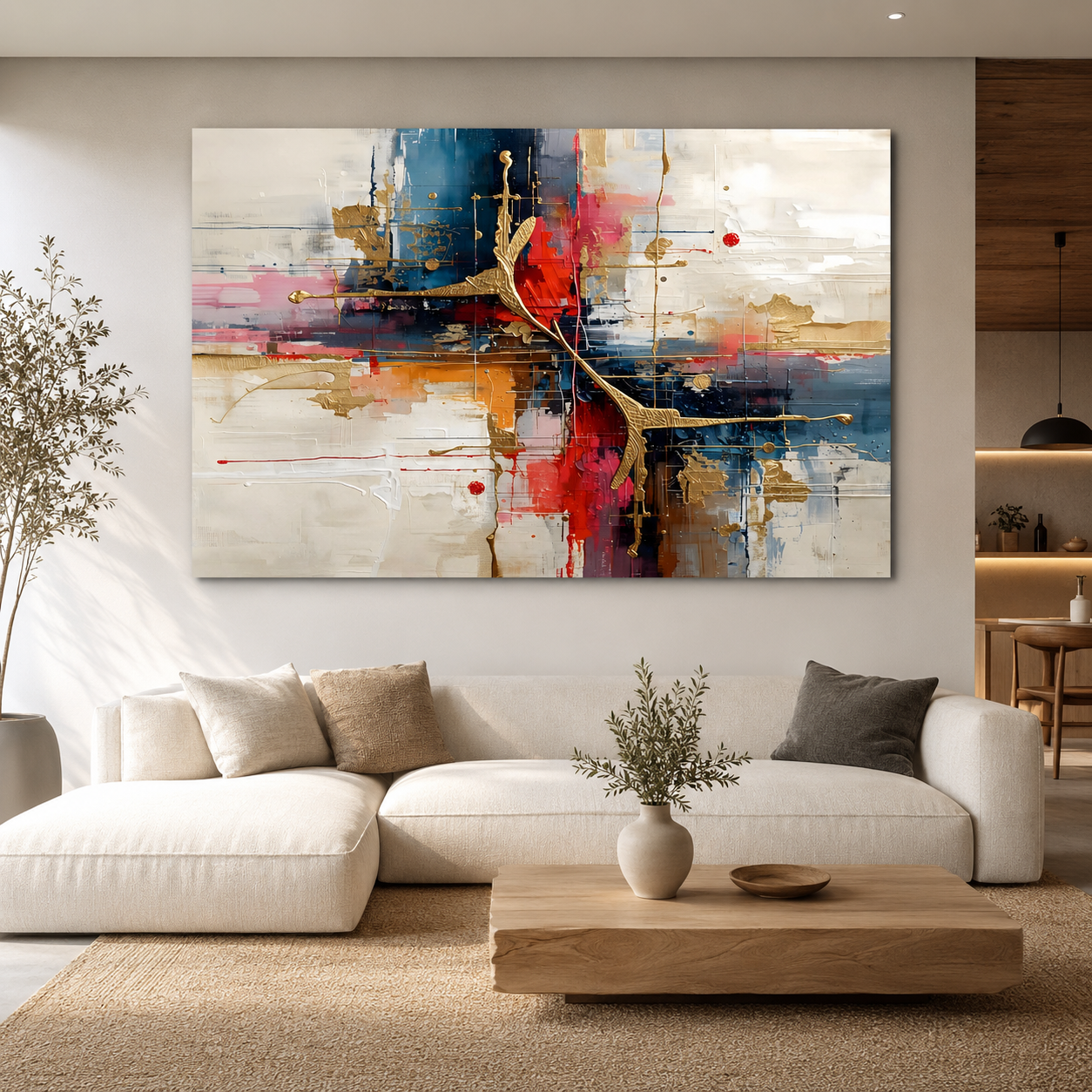 Modern Fusion Abstract Canvas Wall Art with Gold Accents