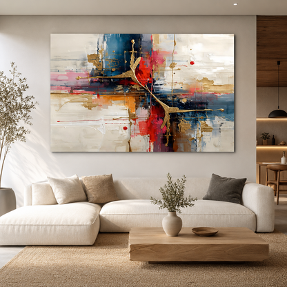 Modern Fusion Abstract Canvas Wall Art with Gold Accents