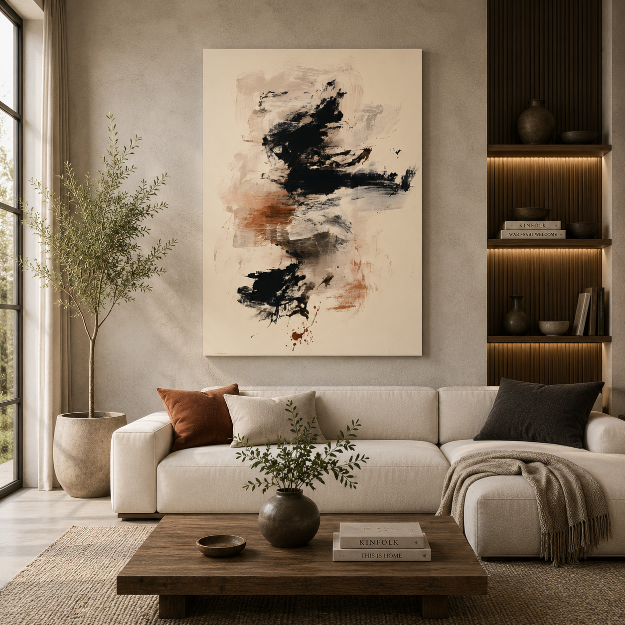 Modern Neutral Abstract Brush Stroke Canvas Wall Art