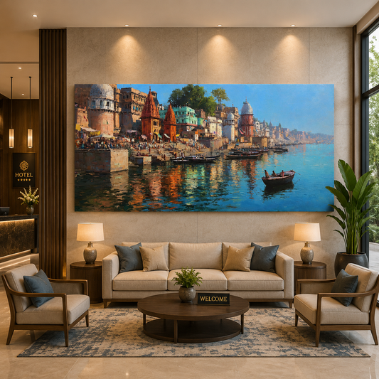 Banaras Ghats Wall Painting Canvas Art for Home & Office Decor