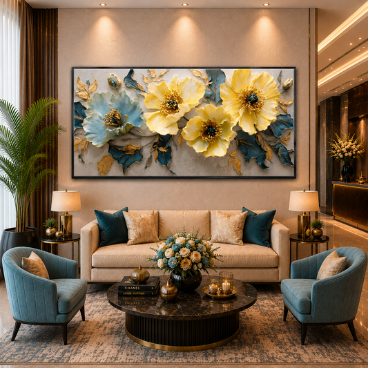 Luxury Yellow Floral Abstract Wall Art Canvas for Modern Décor