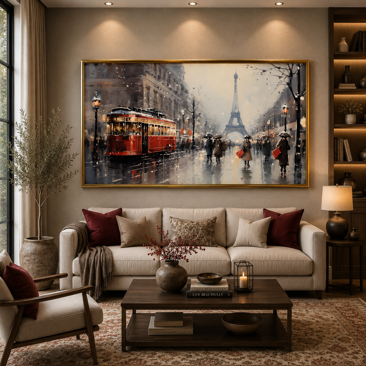 Paris Eiffel Tower Tram Street Canvas Wall Art Painting