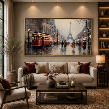 Paris Eiffel Tower Tram Street Canvas Wall Art Painting