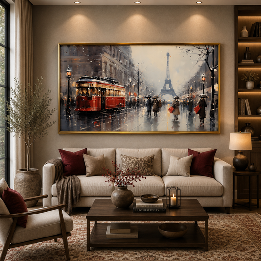 Paris Eiffel Tower Tram Street Canvas Wall Art Painting