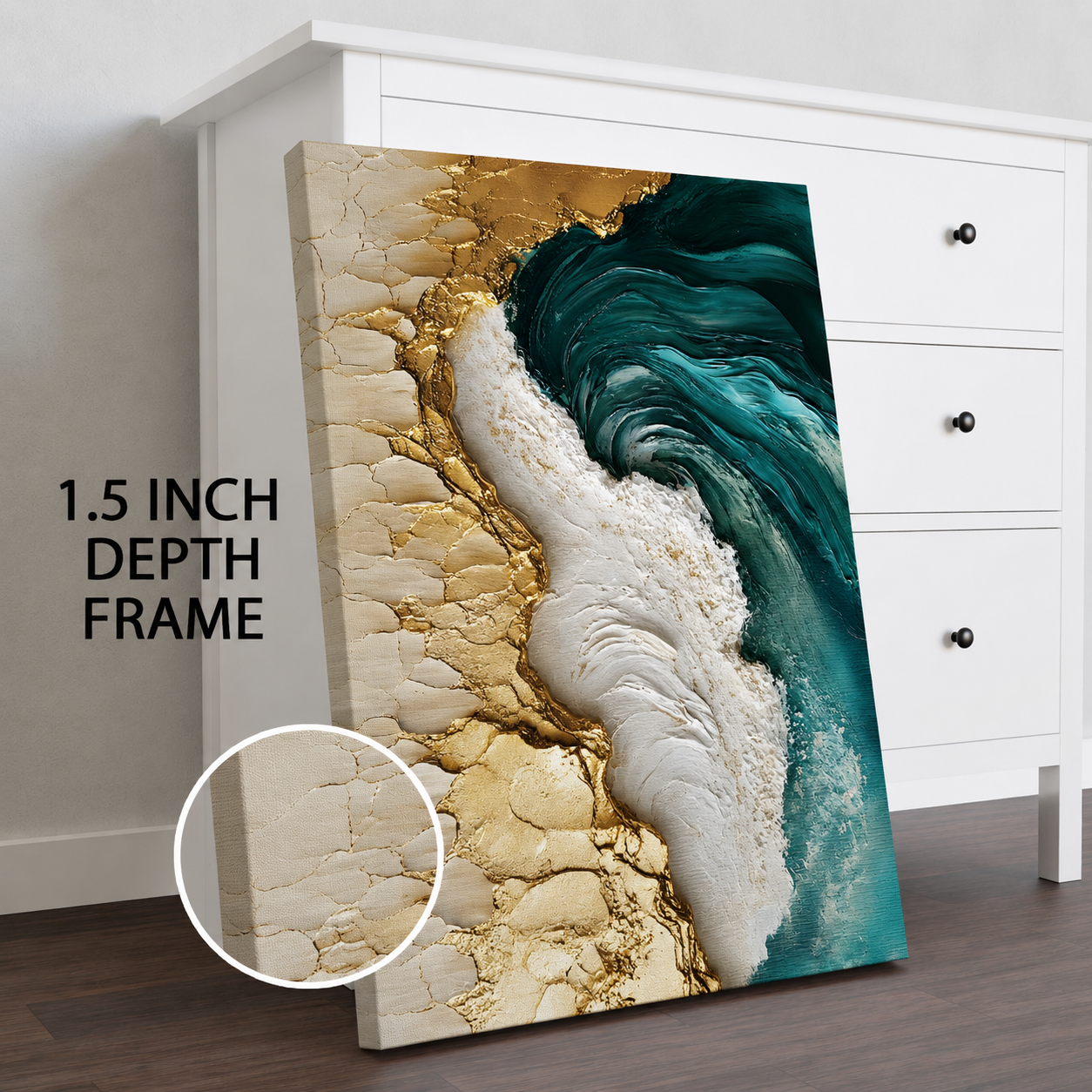 Luxury Ocean Wave Abstract Canvas Wall Art with Gold Accents