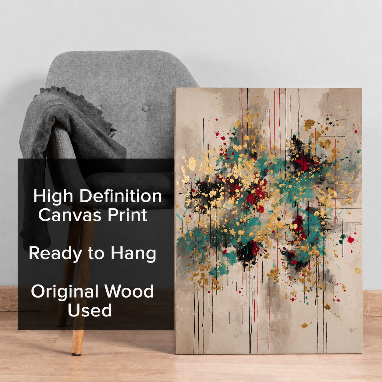 Luxury Abstract Gold Splash Wall Art Canvas for Modern Interiors