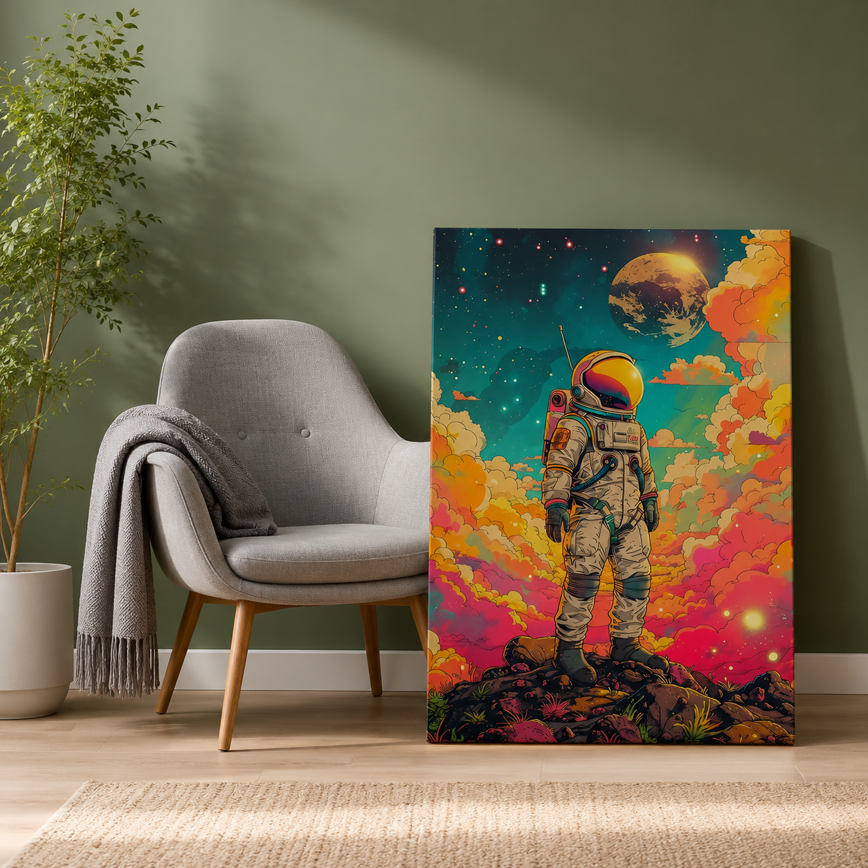 Master Flame Space Themed Wall Art Canvas Painting for Decor
