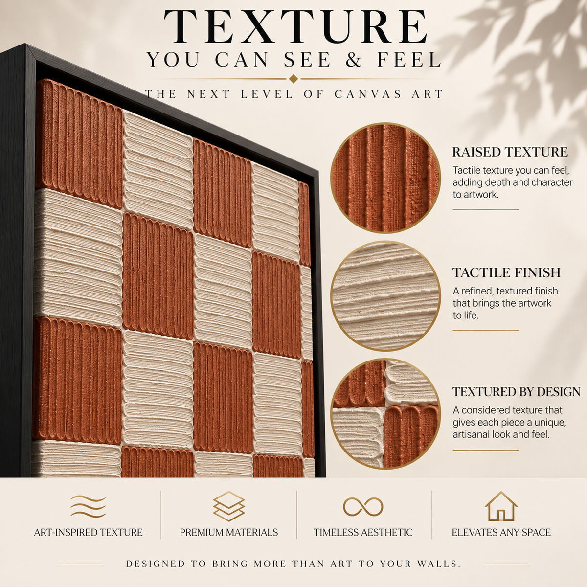 Terracotta Checkerboard Textured Geometric Canvas Art