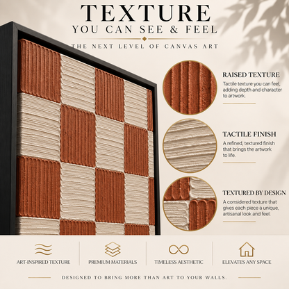 Terracotta Checkerboard Textured Geometric Canvas Art