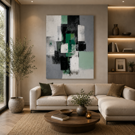 Modern Green Geometric Abstract Canvas Wall Art Painting