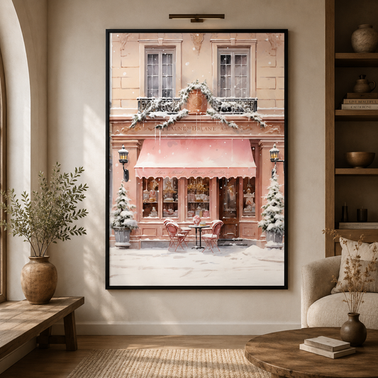 Pink Paris Café Winter Canvas Wall Art