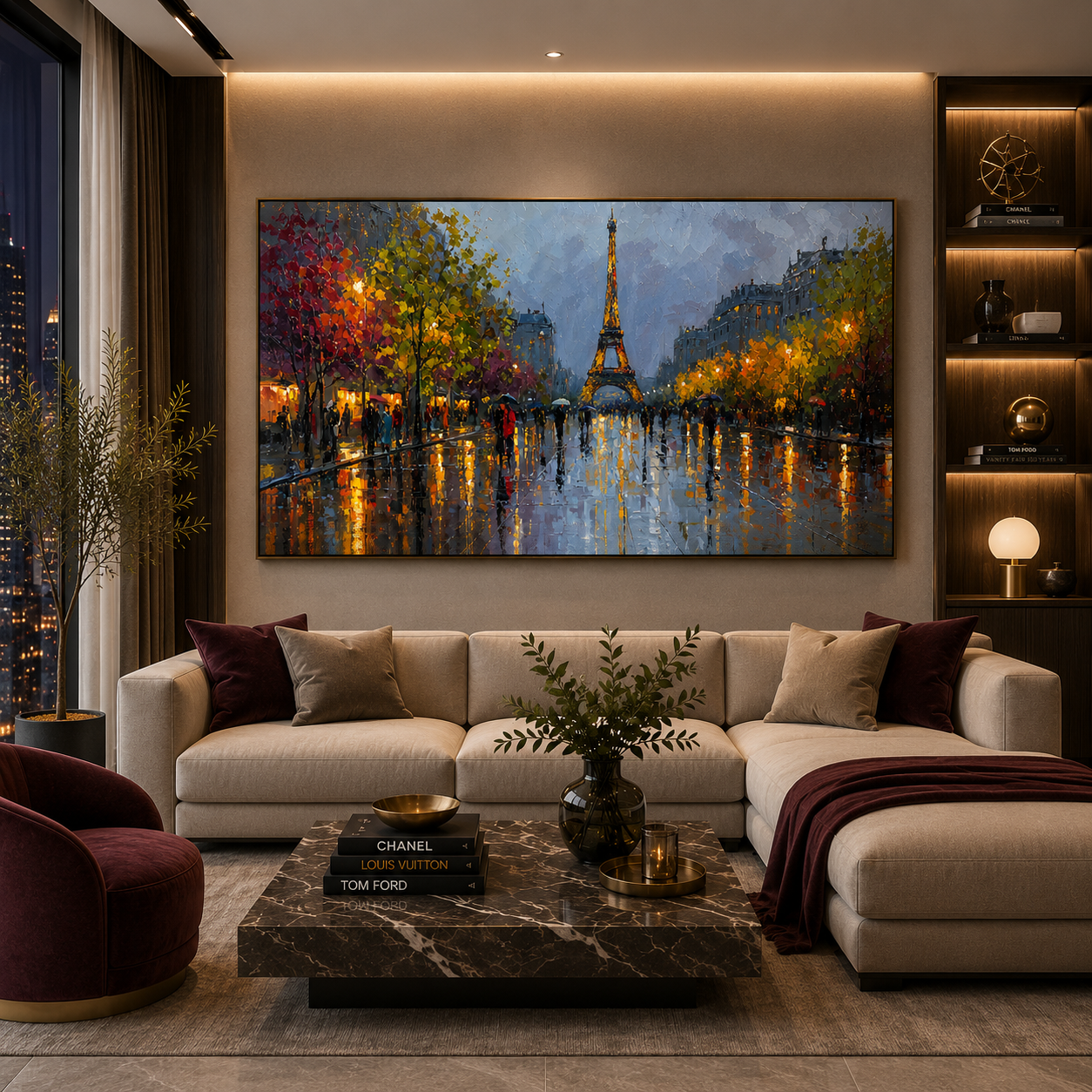 Paris Eiffel Tower Nightscape Canvas Wall Art Painting