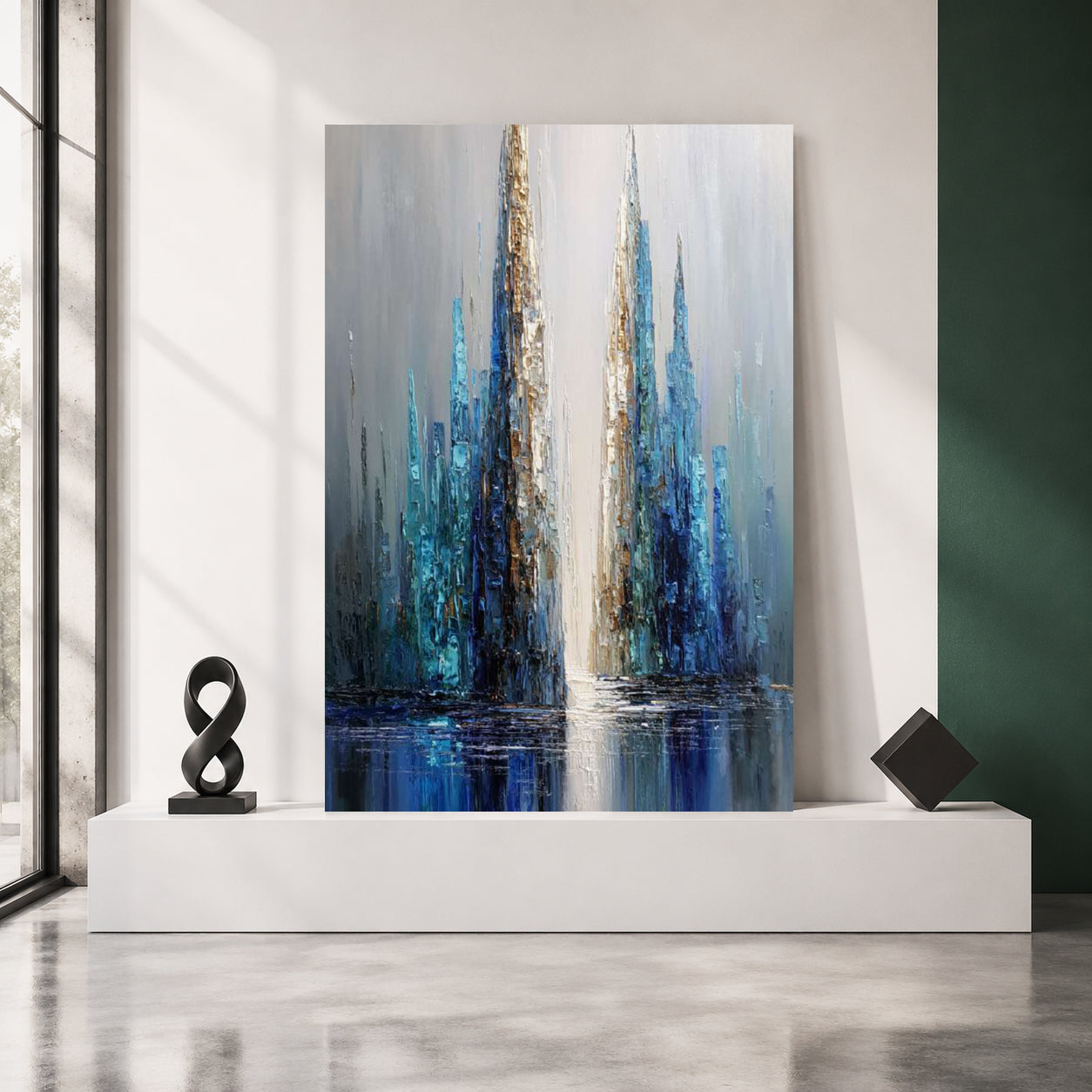 Azure Skyline Abstract Wall Art – Modern Blue Cityscape Canvas