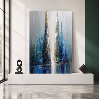 Azure Skyline Abstract Wall Art – Modern Blue Cityscape Canvas