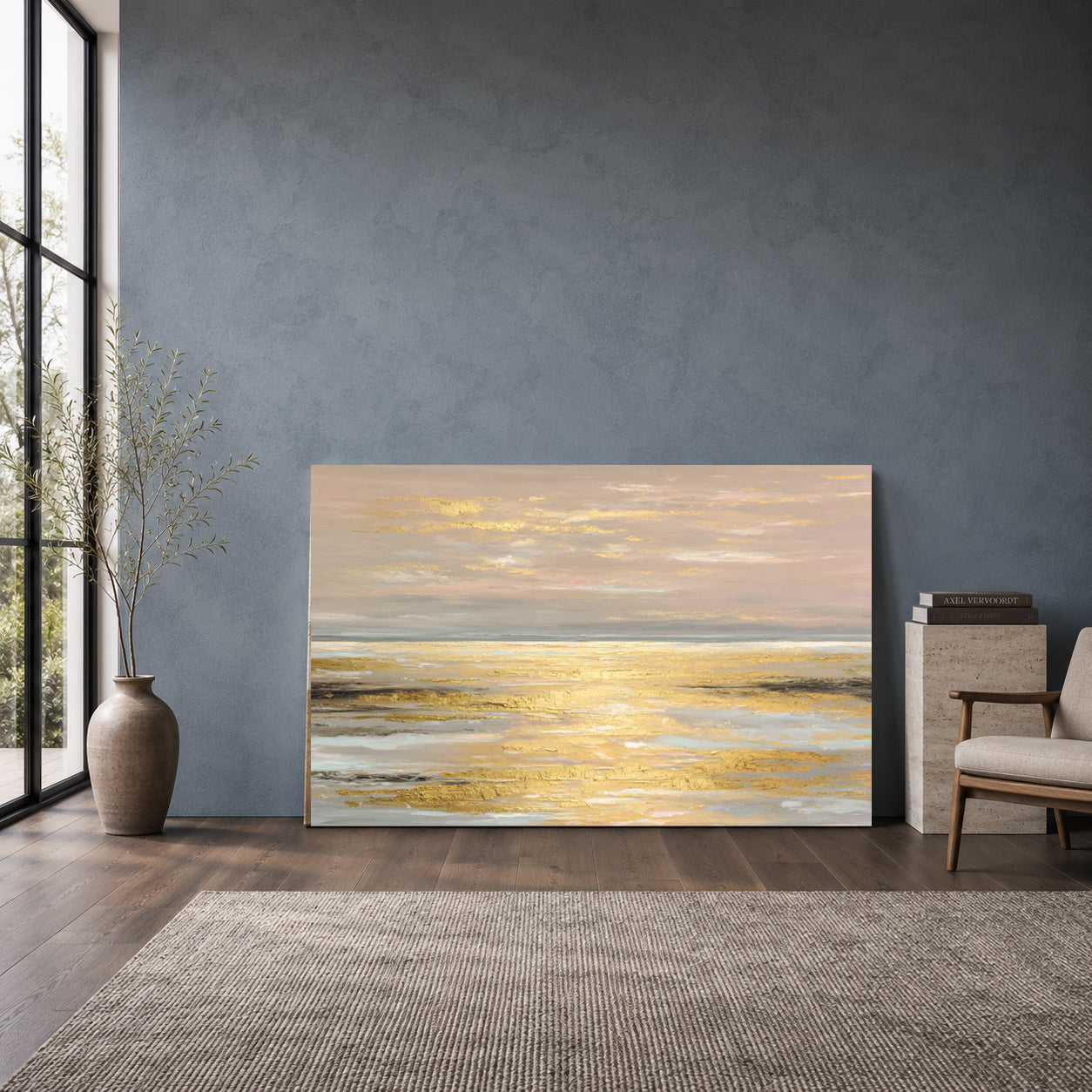 Golden Horizon Abstract Wall Art – Luxury Coastal Landscape Canvas
