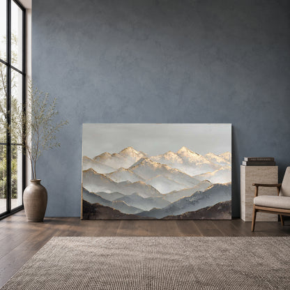 Misty Peaks Landscape Wall Art – Modern Mountain Canvas Painting