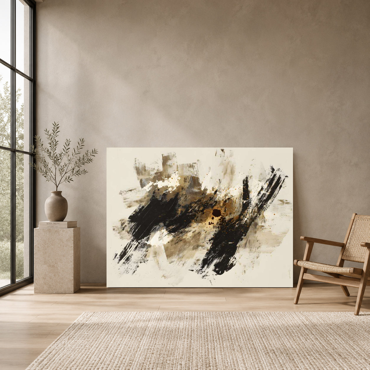 Midnight Essence Abstract Wall Art – Modern Black & Gold Canvas Painting