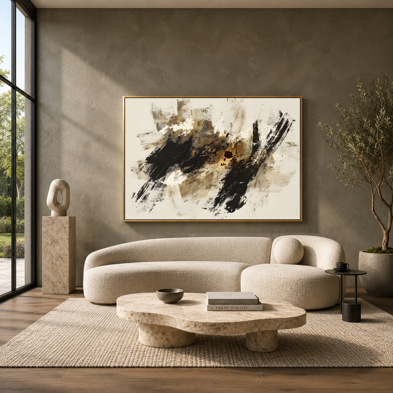 Midnight Essence Abstract Wall Art – Modern Black & Gold Canvas Painting
