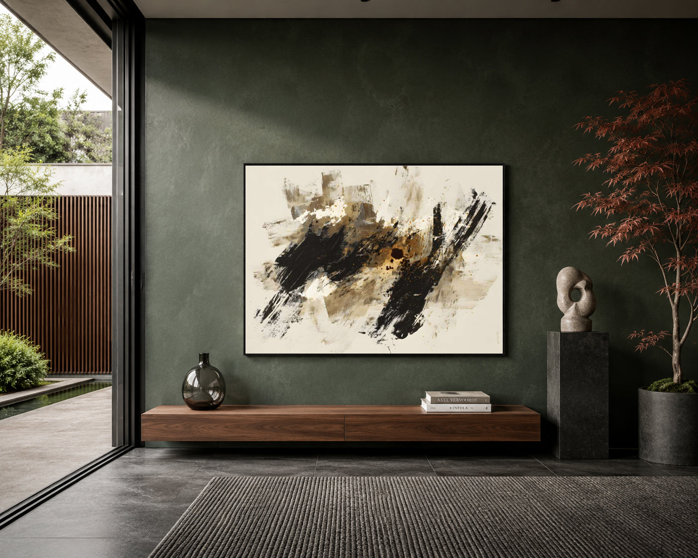 Midnight Essence Abstract Wall Art – Modern Black & Gold Canvas Painting