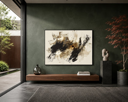 Midnight Essence Abstract Wall Art – Modern Black & Gold Canvas Painting