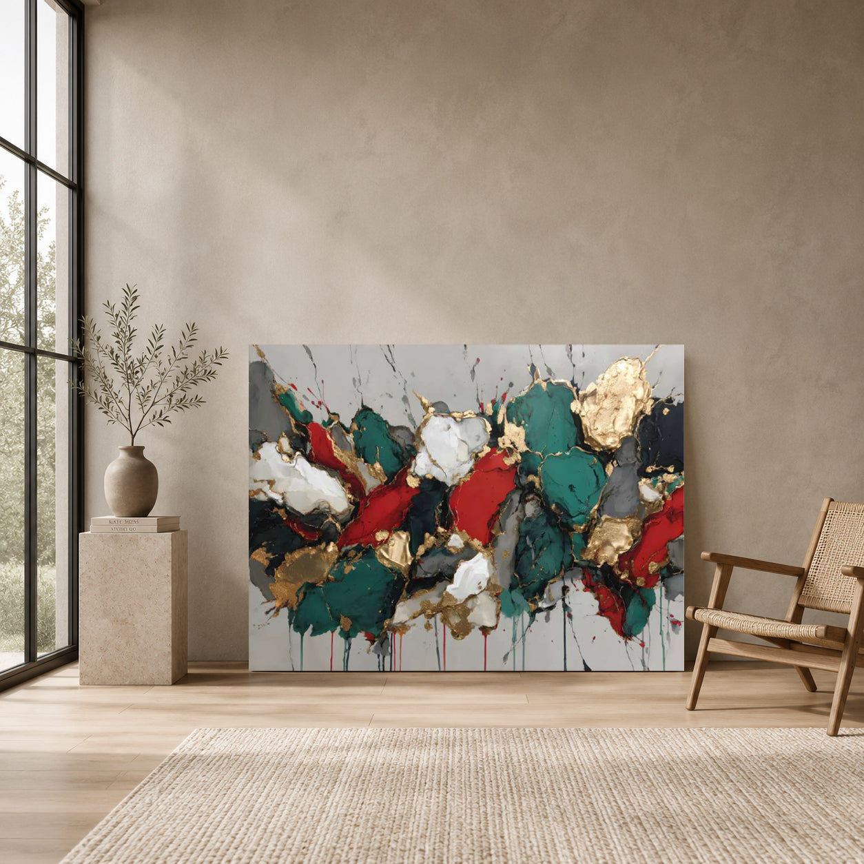 Royal Fusion Abstract Wall Art – Luxury Red, Teal & Gold Canvas Painting