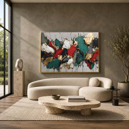 Royal Fusion Abstract Wall Art – Luxury Red, Teal & Gold Canvas Painting