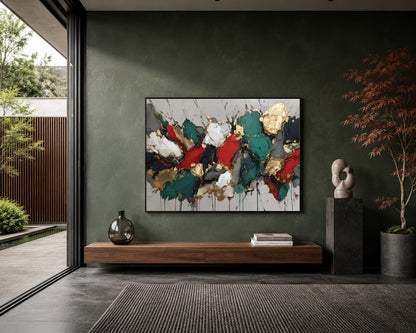 Royal Fusion Abstract Wall Art – Luxury Red, Teal & Gold Canvas Painting