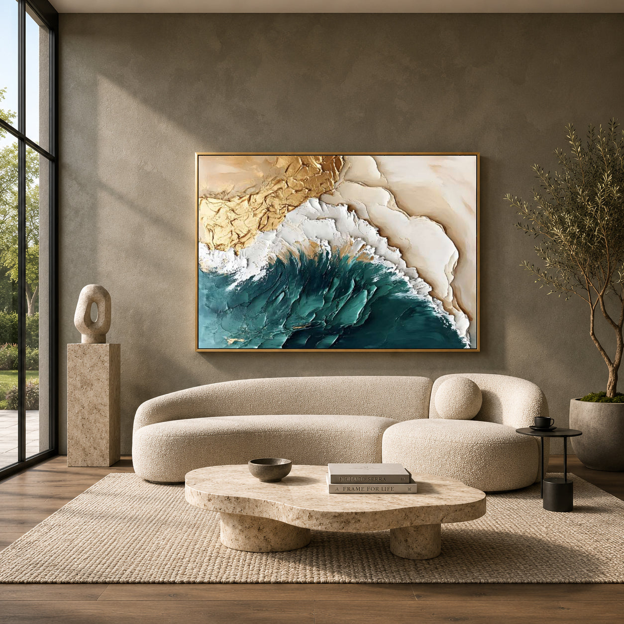 Ocean Crest Abstract Wall Art – Luxury Teal & Gold Modern Canvas Painting