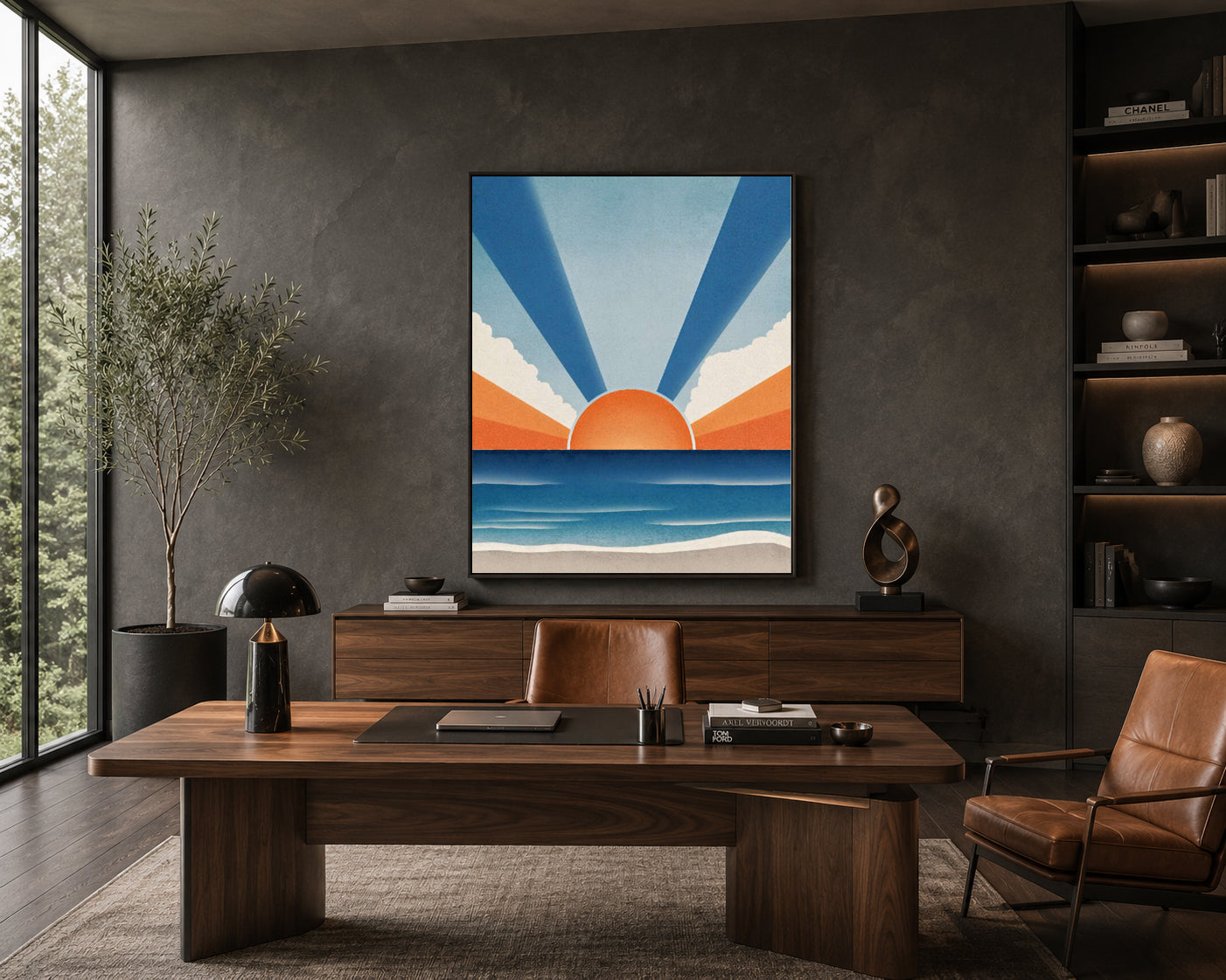 Retro Coastal Sunset Wall Art Canvas for Modern Living Room Decor