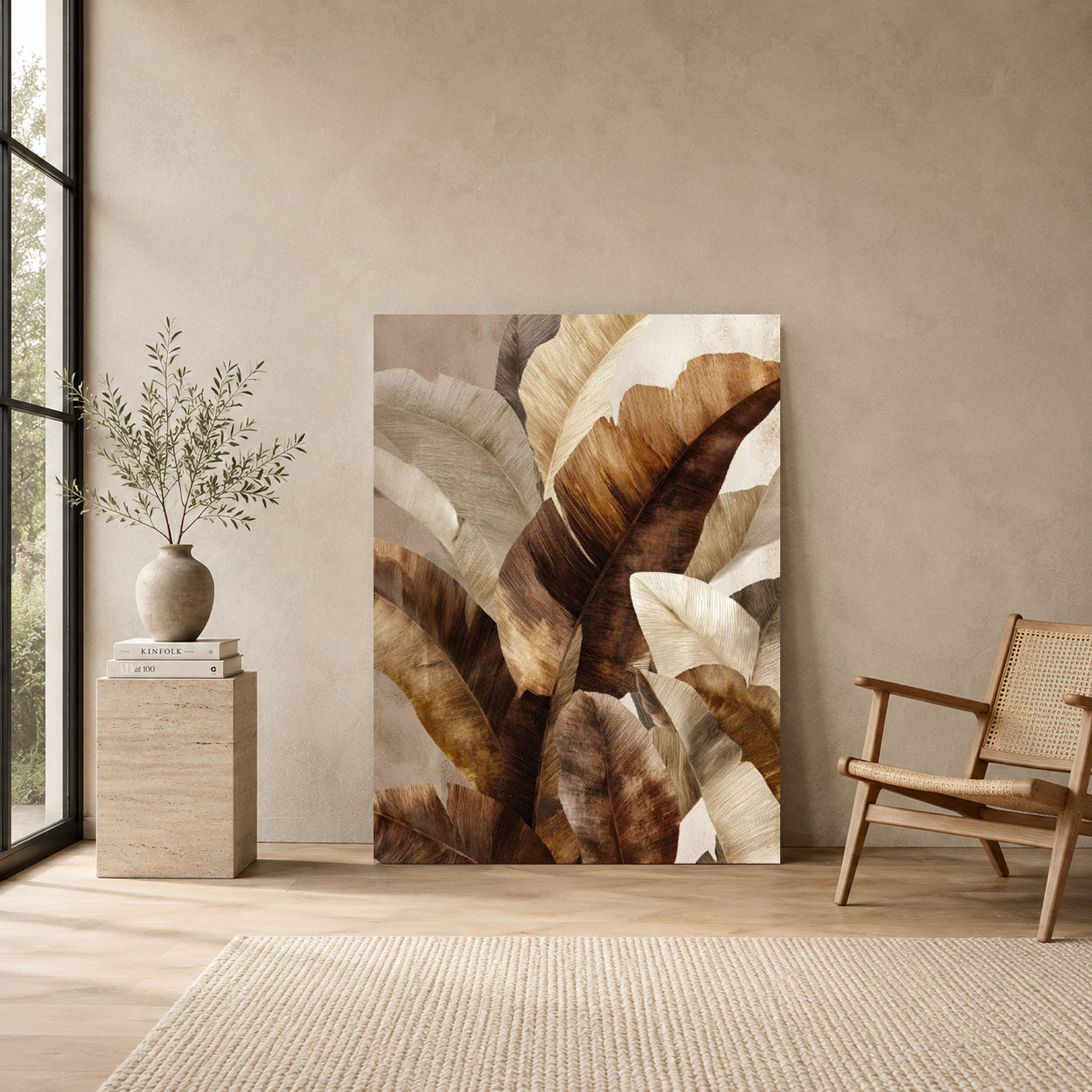 Neutral Tropical Leaves Canvas Wall Art Painting