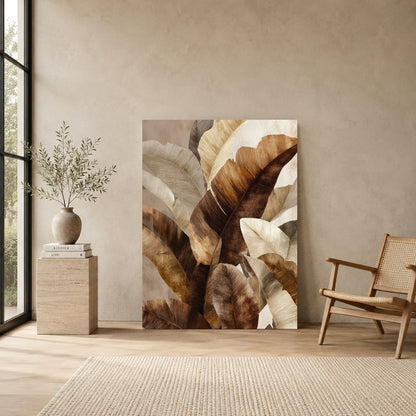 Neutral Tropical Leaves Canvas Wall Art Painting