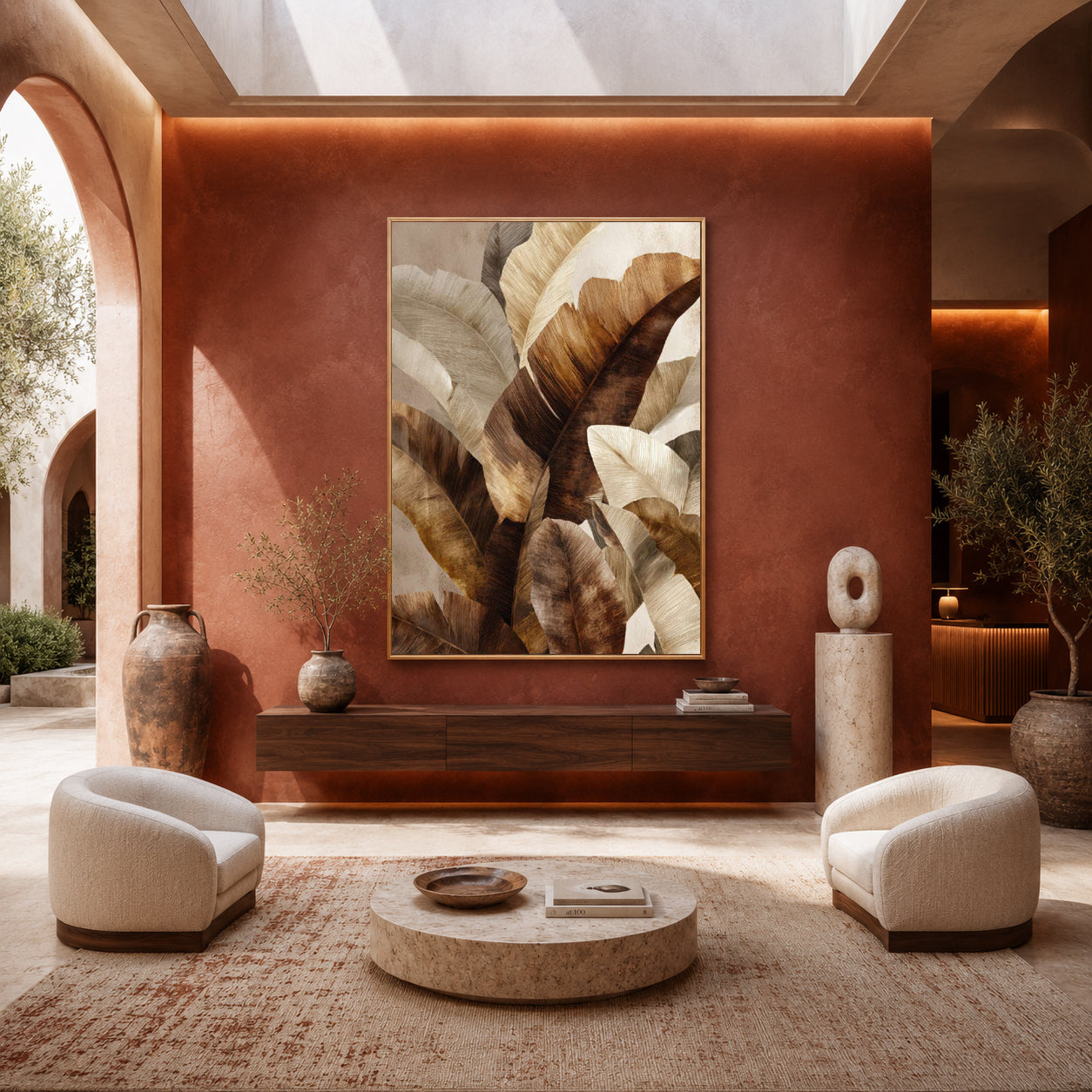 Neutral Tropical Leaves Canvas Wall Art Painting