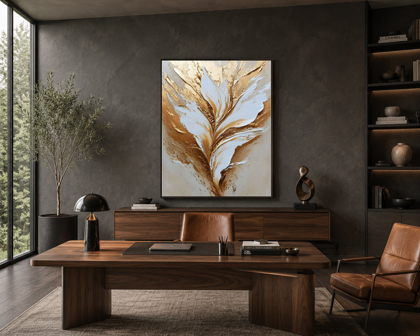Luxury White & Gold Floral Abstract Canvas Wall Art for Modern Decor