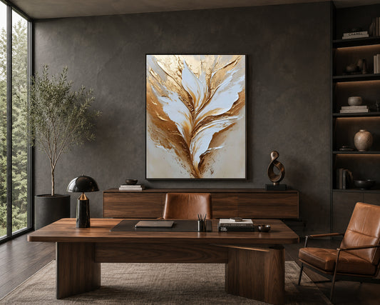 Luxury White & Gold Floral Abstract Canvas Wall Art for Modern Decor