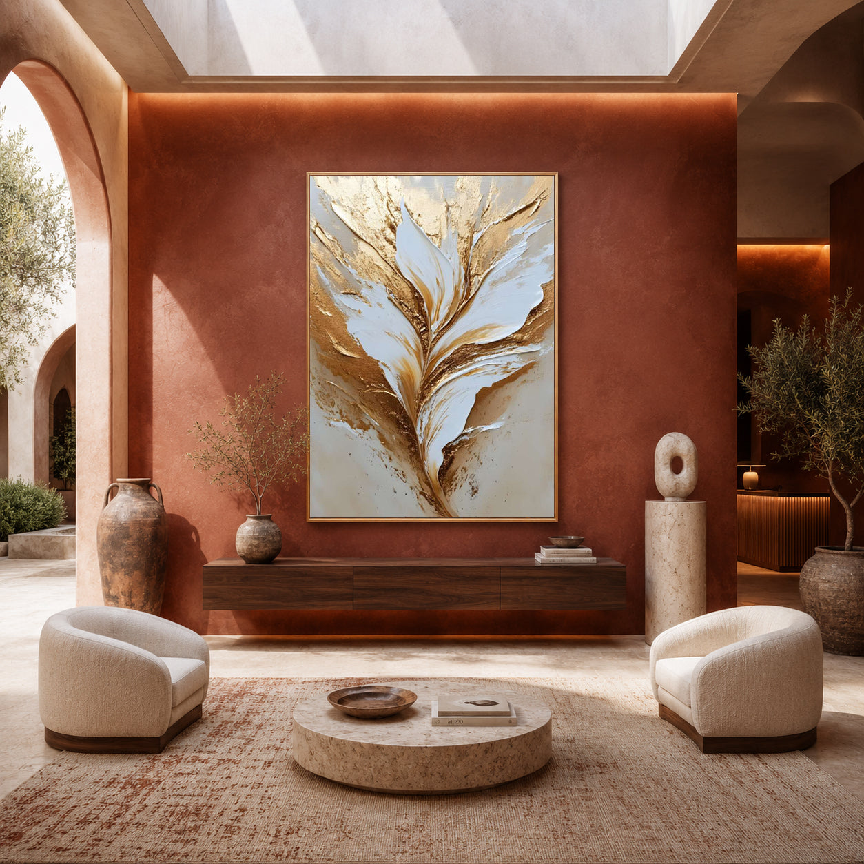Luxury White & Gold Floral Abstract Canvas Wall Art for Modern Decor