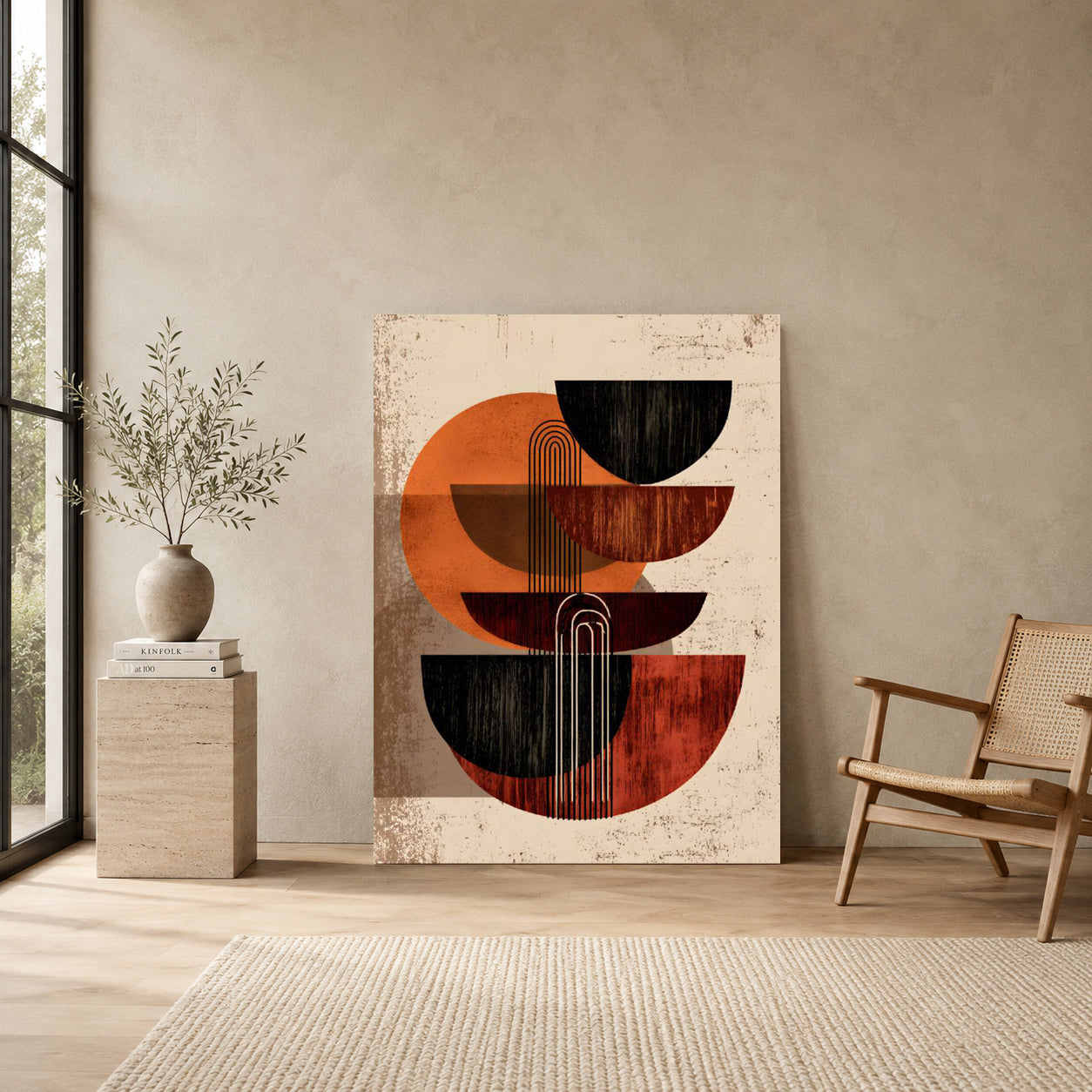 Boho Geometric Abstract Wall Art Canvas Painting for Modern Decor