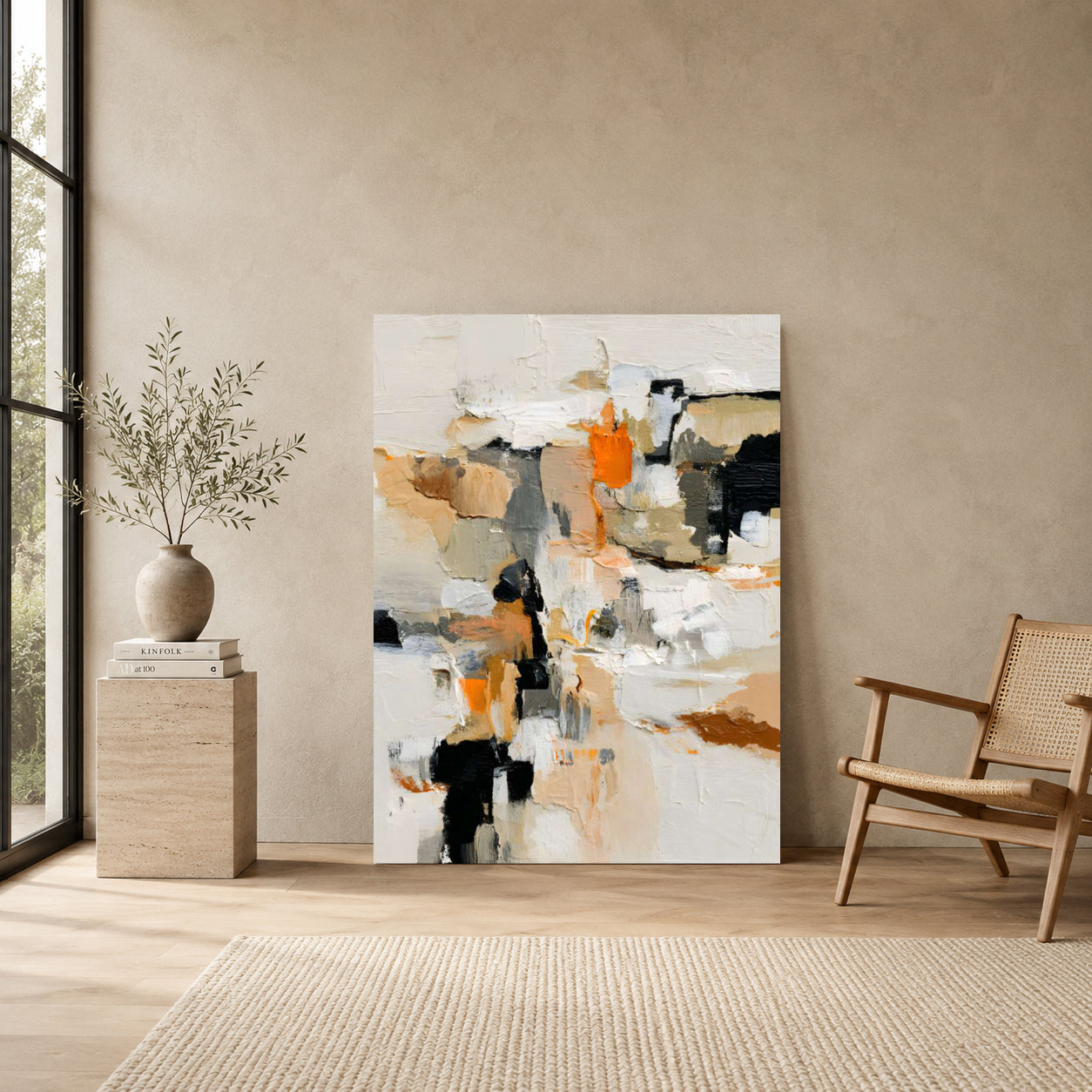 Neutral Abstract Texture Canvas Wall Art Painting for Interiors