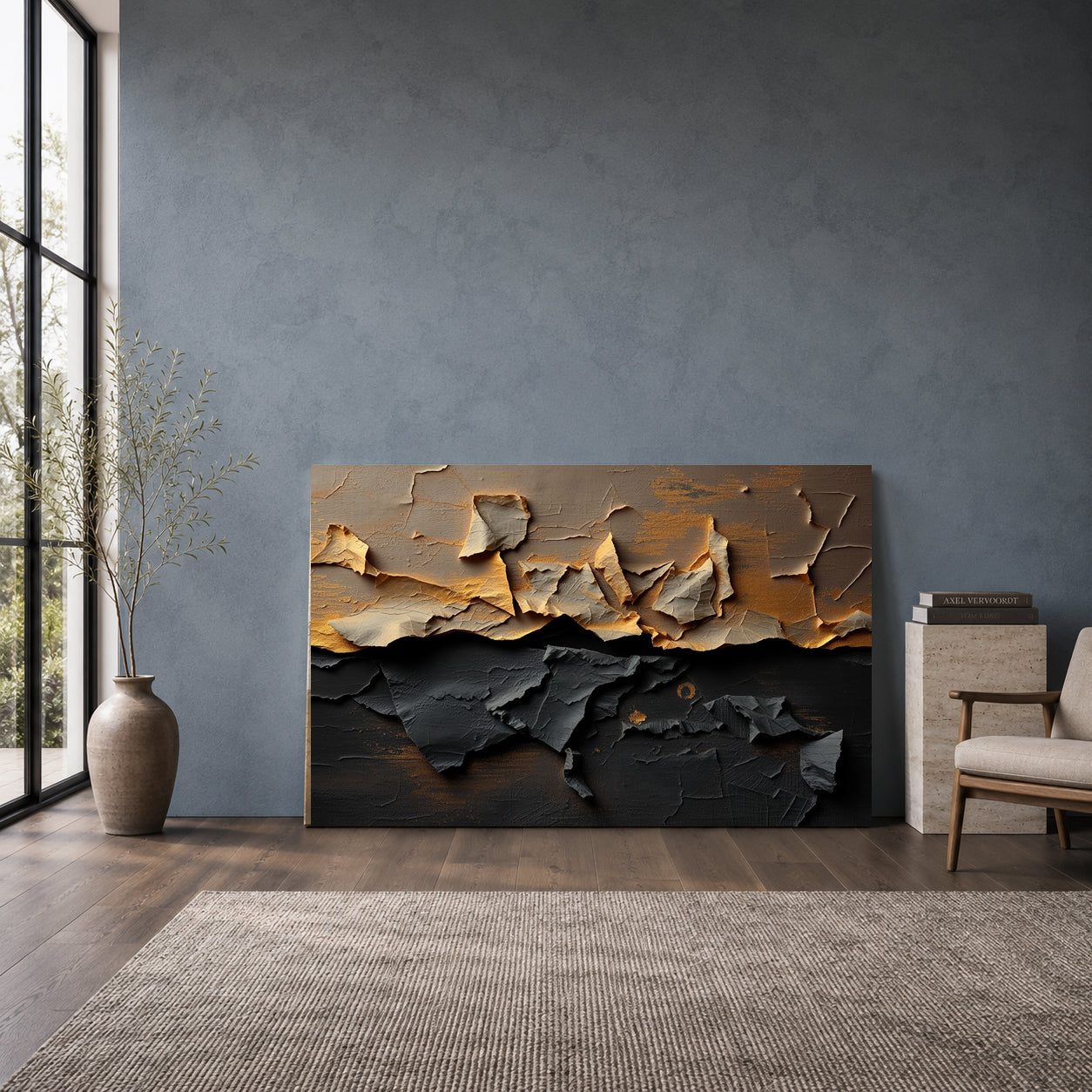 Black Gold Textured Abstract Canvas Wall Art Modern Luxury Painting