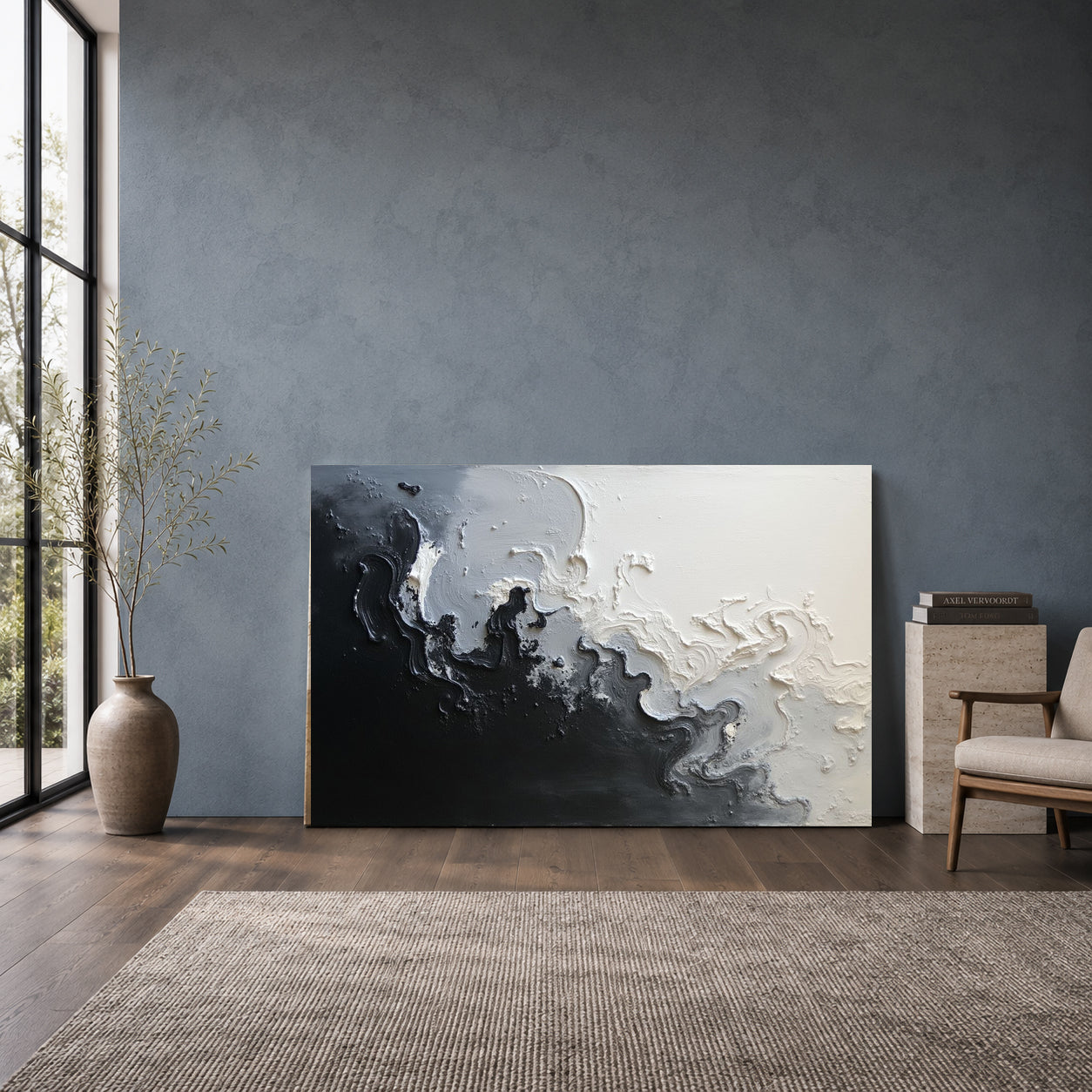 Black White Abstract Canvas Wall Art Modern Textured Painting Decor
