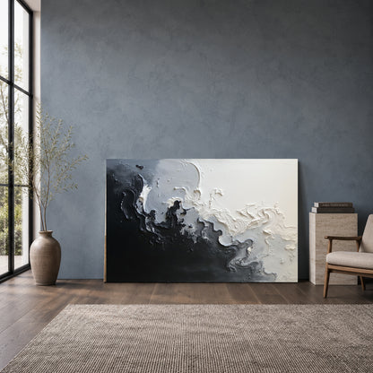 Black White Abstract Canvas Wall Art Modern Textured Painting Decor