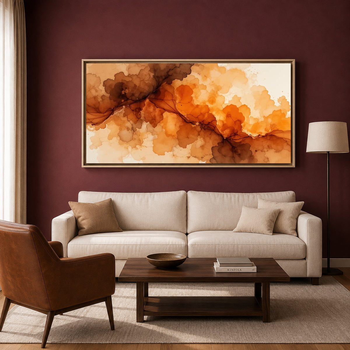 Orange Abstract Watercolor Canvas Wall Art Modern Wall Decor for Living