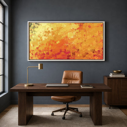 Orange and Yellow Abstract Canvas Art with Layered Geometric Texture
