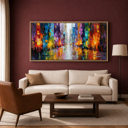 Neon Cityscape Abstract Wall Art – Vibrant Modern Urban Canvas