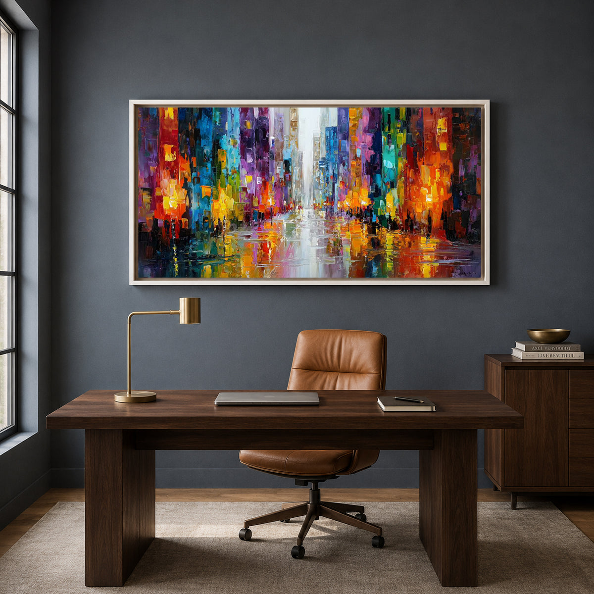 Neon Cityscape Abstract Wall Art – Vibrant Modern Urban Canvas