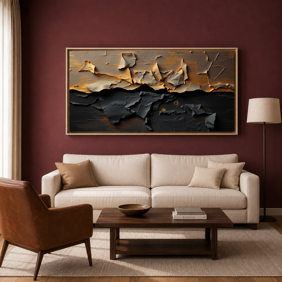 Black Gold Textured Abstract Canvas Wall Art Modern Luxury Painting